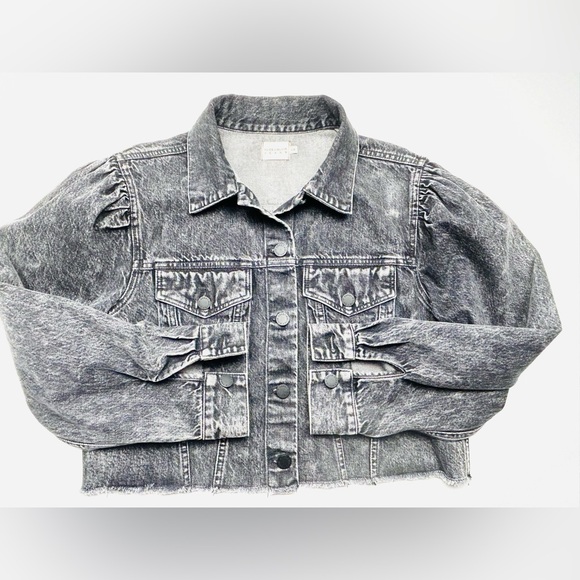 Alice + Olivia stonewashed Black Denim Cropped Jacket Large EUC